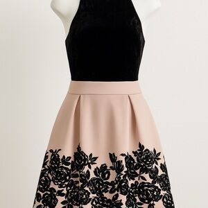 Trixxi Black Velvet & Blush Pink Fit-and-Flare Dress – Size S